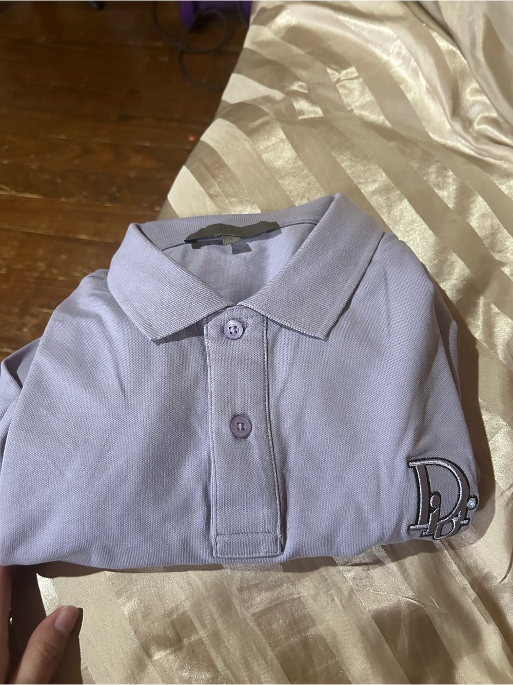 Dior Men's Lavender Polo Shirt with Embroidered 'Dior’ Logo